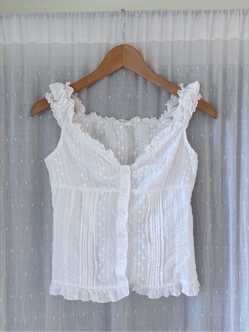Brandy Melville White Eyelet Ruffle-Strap Button Front Cami